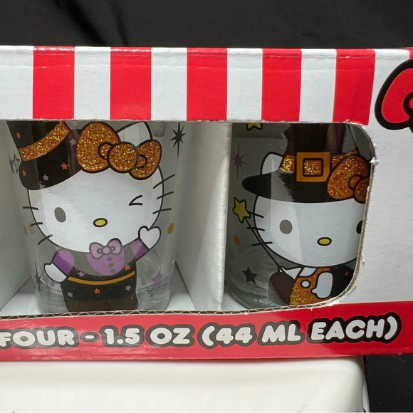 Sanrio Hello Kitty Halloween Glass Shot Glasses - Set Of 4 - Cat,Pumpkin,Witch - Picture 6 of 11